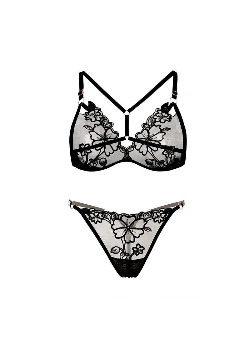French Triangle Cup Plus Size Lingerie Set Wine red