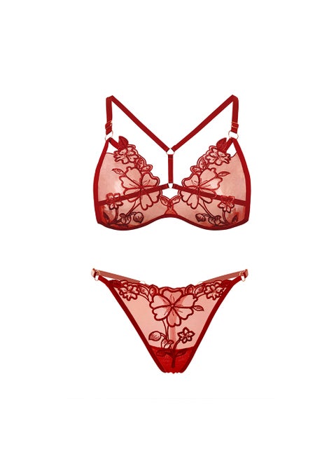 French Triangle Cup Plus Size Lingerie Set Wine red