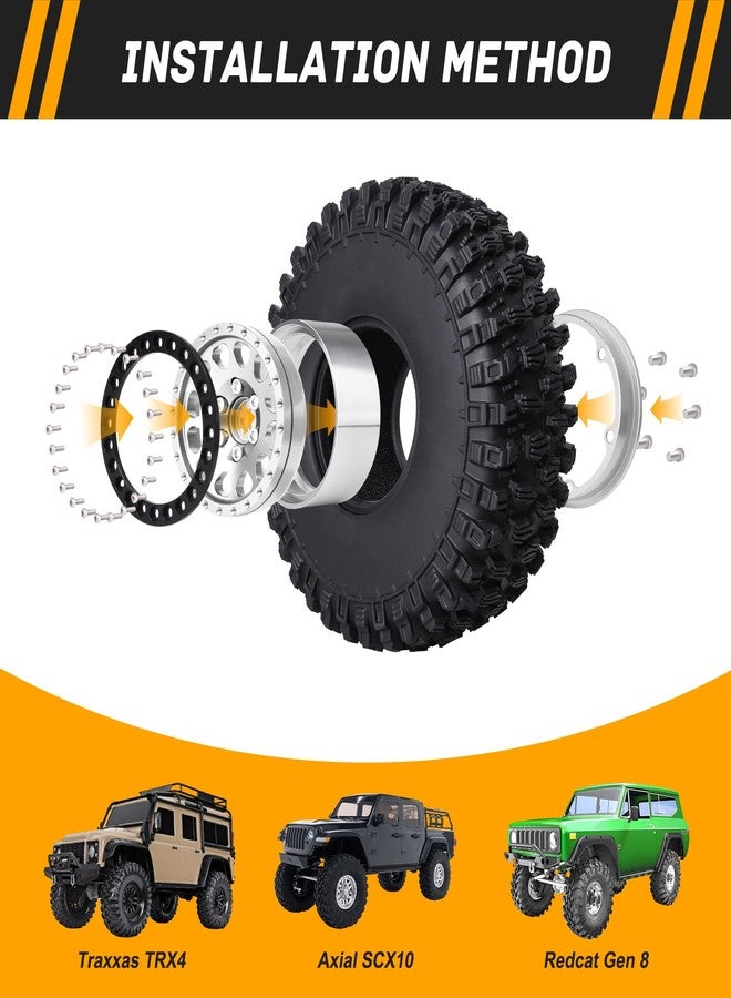 CrazyHobby Aluminum 1.9 Beadlock Wheels and Tires for Traxxas TRX4 Axial SCX10 II III RR10 Wraith Redcat Gen 8 Gen 7 RC4WD 1/10 Scale RC Crawler Rocks Mud(Color 4) - Image 4