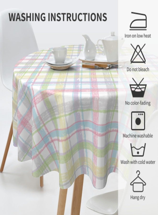 Aytipun Spring Easter Tablecloth Round 70 Inch Pastel Plaid Colorful Checkered Print Holiday Circular Table Cloth Seasonal Farmhouse for Indoor Party Kitchen Dinner Picnic Tabletop Decor - Image 3