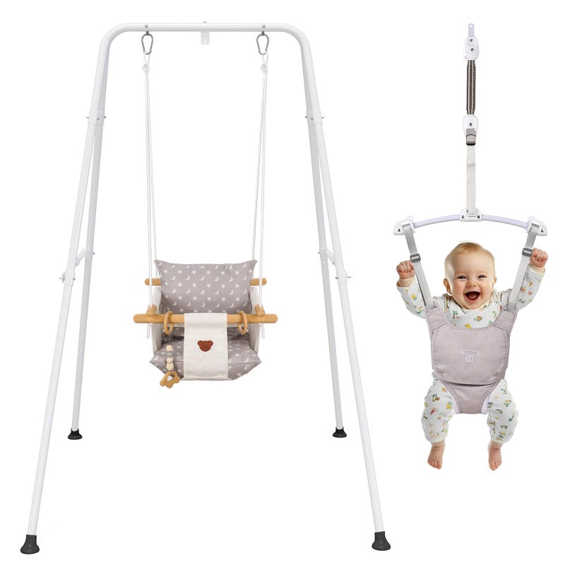 2 in 1 Baby Jumper  Swing Baby Jumper for Indoor and Outdoor Use Toddler Swing with Foldable Stand Stable Bouncer JumperWhite
