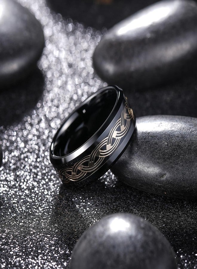King Will خواتم كينغ ويل للرجال باللون الأسود 8 مم حافة مائلة مصقولة من التنجستن مطلية بالذهب مع إدخال ثلاثي الخطوط المنسوجة لخاتم الزفاف مريح، مقاس 13 - Image 3