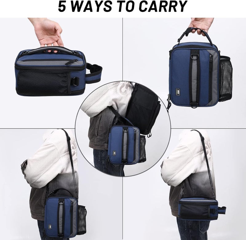 MIER Expandable Lunch Bag Insulated Lunch Box for Men to Work Travel Portable Lunchbox Bags with Shoulder Strap and Water Bottle Holder(Navy/Grey) - Image 4
