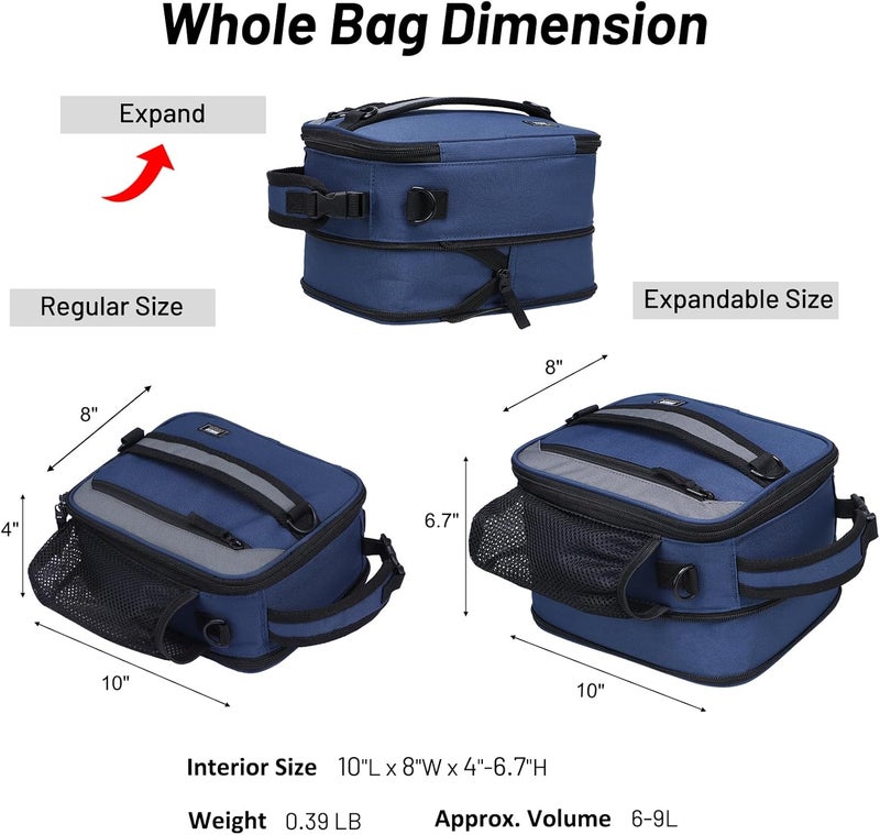 MIER Expandable Lunch Bag Insulated Lunch Box for Men to Work Travel Portable Lunchbox Bags with Shoulder Strap and Water Bottle Holder(Navy/Grey) - Image 3