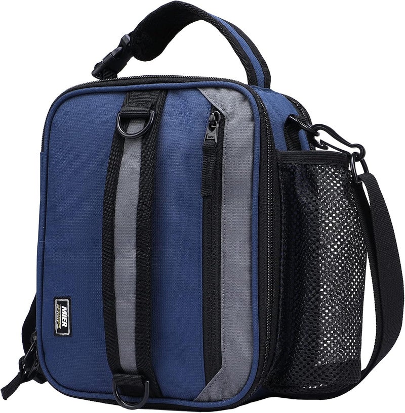 MIER Expandable Lunch Bag Insulated Lunch Box for Men to Work Travel Portable Lunchbox Bags with Shoulder Strap and Water Bottle Holder(Navy/Grey) - Image 1