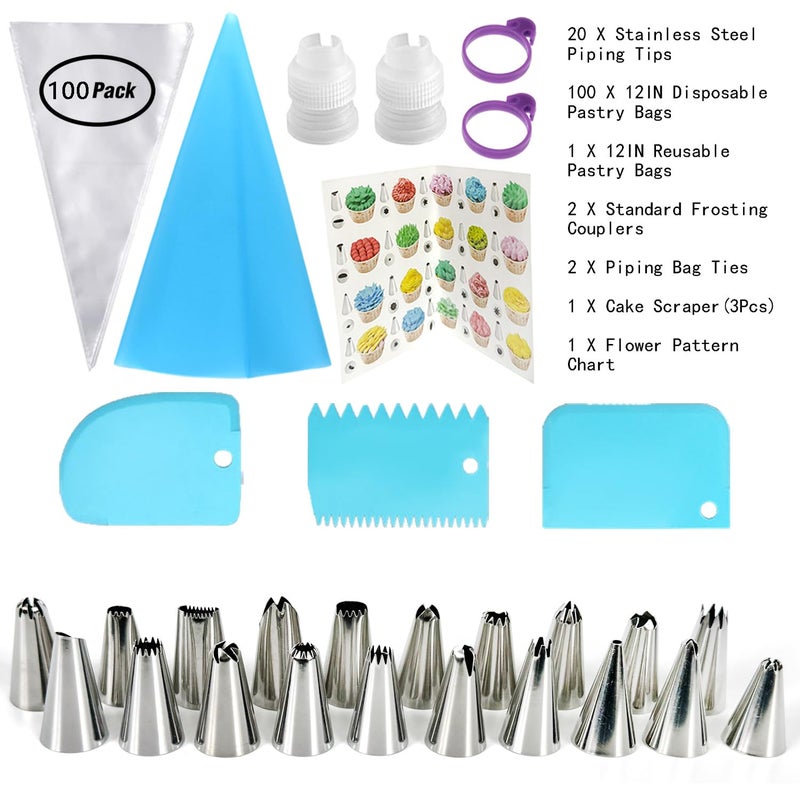 GEMLON Piping Bags and Tips Set, 100PCS 12 Inch Disposable Pastry Bags with Tips Cupcake Frosting Piping Kit Cookie Decorating Supplies, Royal Icing Bags and Tips Set for Cake Decorating Baking Tools - Image 2