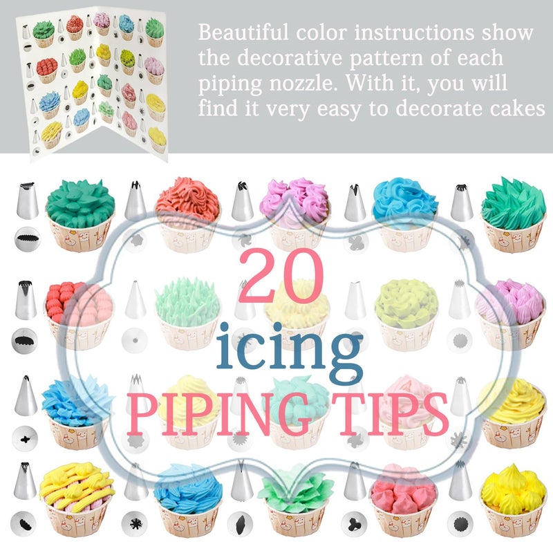 GEMLON Piping Bags and Tips Set, 100PCS 12 Inch Disposable Pastry Bags with Tips Cupcake Frosting Piping Kit Cookie Decorating Supplies, Royal Icing Bags and Tips Set for Cake Decorating Baking Tools - Image 3