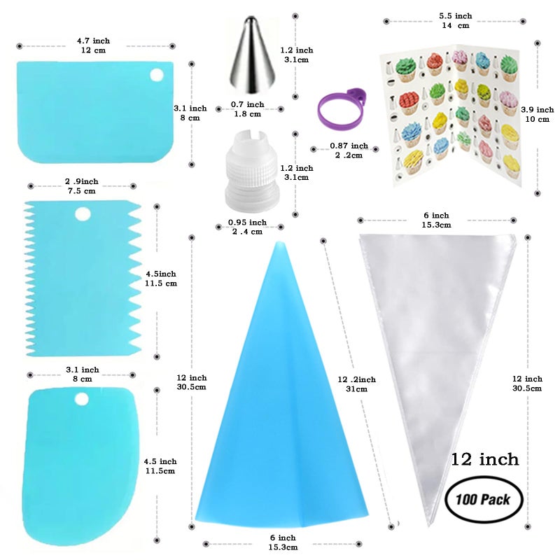 GEMLON Piping Bags and Tips Set, 100PCS 12 Inch Disposable Pastry Bags with Tips Cupcake Frosting Piping Kit Cookie Decorating Supplies, Royal Icing Bags and Tips Set for Cake Decorating Baking Tools - Image 4