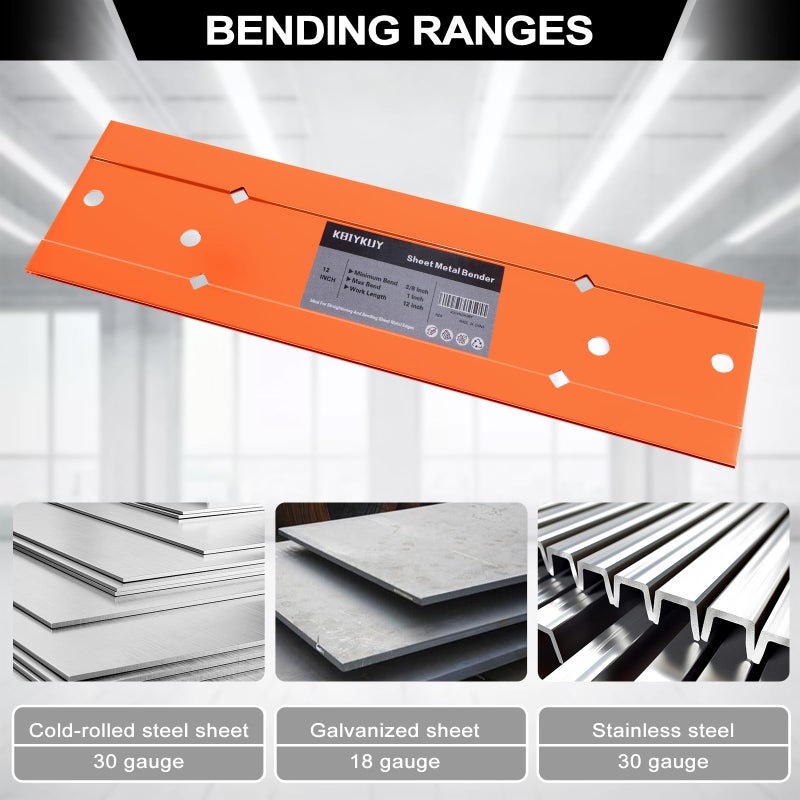 Kbiykuy Sheet Metal Bender Folding Tool, 18 Inch Hand Seamer for HVAC Ductwork, Roofing & Metal Panels, 3/8" & 1" Fold Depth, Heavy Duty Steel Brake with High-Visibility Orange Finish - Image 3