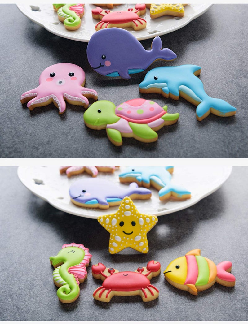 Chchmu Cookie Cutters 8 Pieces Biscuit Sandwich Cutter Dolphin Whale Octopus Fish Shapes Vegetables Fruits Bread Crust Slicer Kit for Kids Bento Lunch Box - Image 3