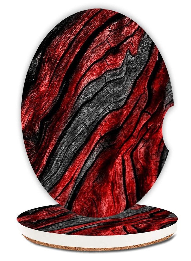 ZHIZHEND Black Red Wood Grain Ceramic Cup Holders Car Coasters for Women/Men,Absorbent Drink Cup Car Holder Coasters with A Finger Notch 2.56" Pack of 2 - Image 1