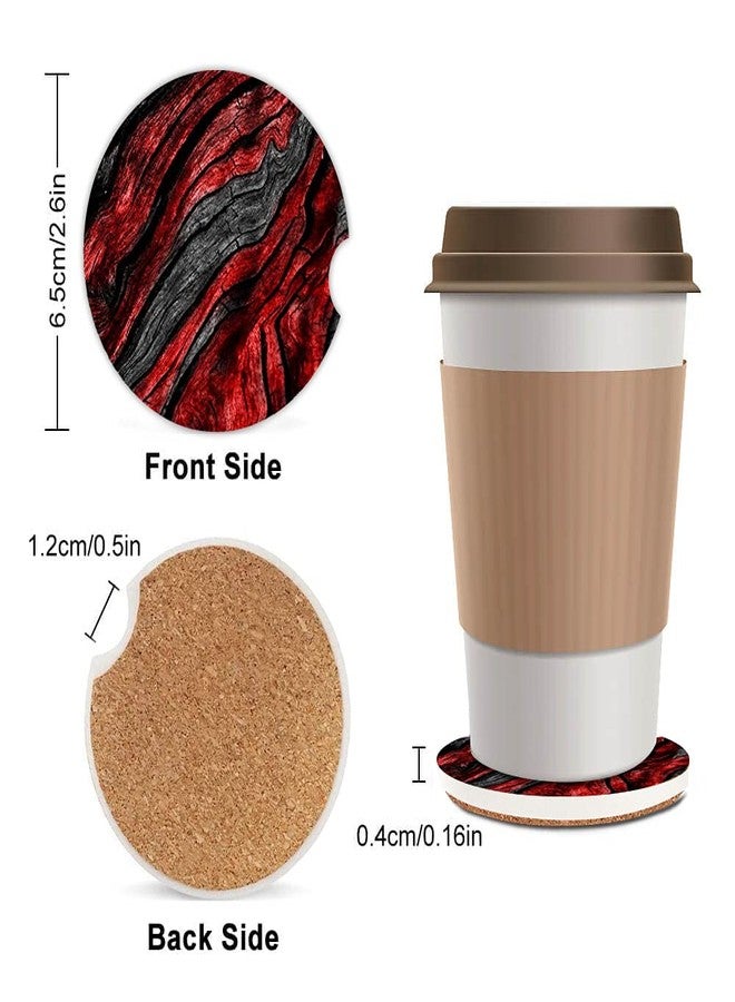 ZHIZHEND Black Red Wood Grain Ceramic Cup Holders Car Coasters for Women/Men,Absorbent Drink Cup Car Holder Coasters with A Finger Notch 2.56" Pack of 2 - Image 2