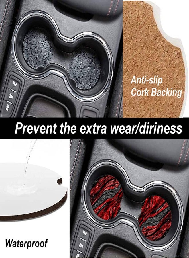 ZHIZHEND Black Red Wood Grain Ceramic Cup Holders Car Coasters for Women/Men,Absorbent Drink Cup Car Holder Coasters with A Finger Notch 2.56" Pack of 2 - Image 3
