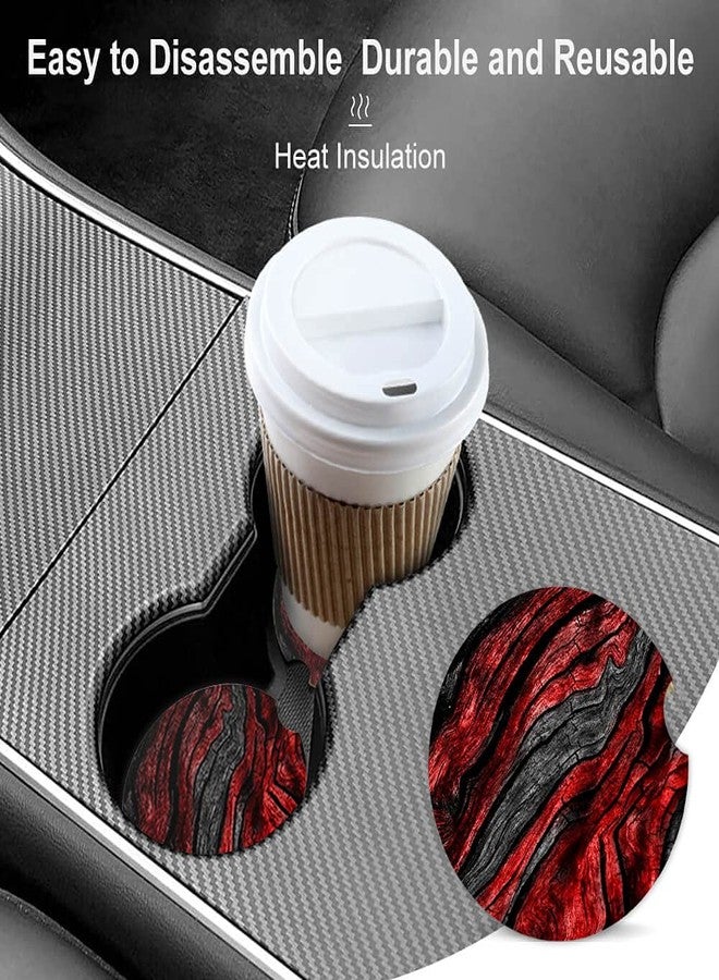 ZHIZHEND Black Red Wood Grain Ceramic Cup Holders Car Coasters for Women/Men,Absorbent Drink Cup Car Holder Coasters with A Finger Notch 2.56" Pack of 2 - Image 4