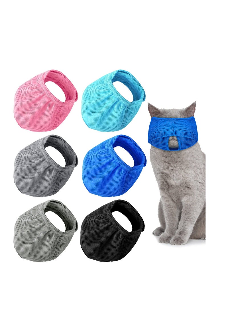 Y&D 6 Pcs Cat Muzzle for Grooming, Breathable Mesh Muzzles, Gentle and Soft Muzzle, Colorful Mouth Guard Anti Biting Chewing Grooming (Black, Blue, Gray, Light Pink, Blue) - Image 1