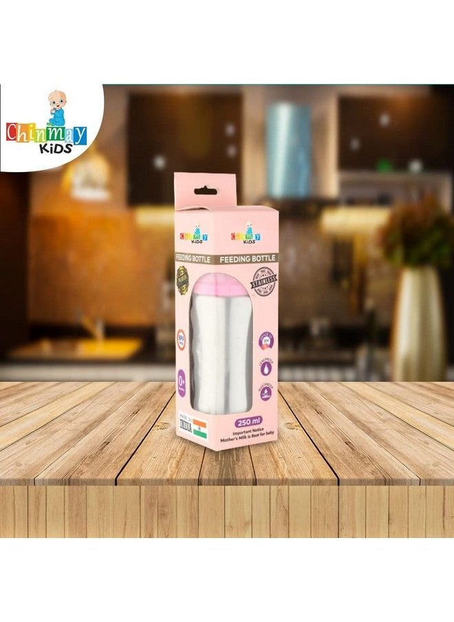 Chinmay Kids زجاجة رضاعة للأطفال حديثي الولادة من الفولاذ المقاوم للصدأ معزولة حرارياً خالية من BPA (الفولاذ الوردي 250 مل)  - Image 5