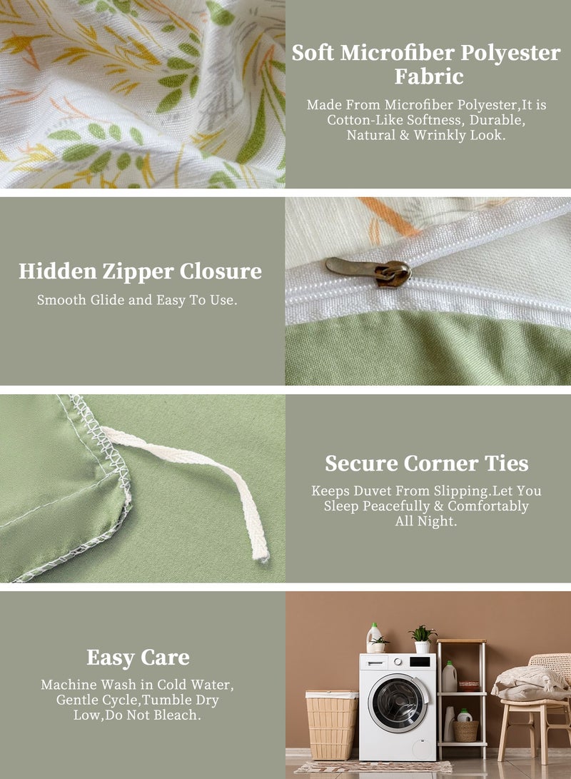 INFOSUN 4-Piece Luxury Bedding Set - Queen Size Duvet Cover 200x230cm + Fitted Sheet 230x230cm + 2 Pillowcases 48 x 74cm- Wrinkle-Resistant & Ultra-Soft Microfiber Polyester - Sage Green - Image 5