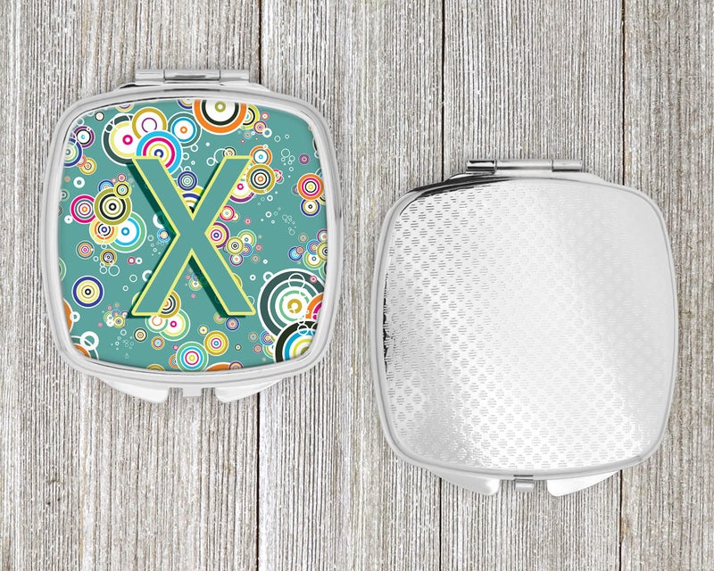 Caroline's Treasures CJ2015-XSCM Letter X Circle Circle Teal Initial Alphabet Compact Mirror Decorative Travel Makeup Mirror for Women Girls Gifts Pocket Makeup Mirror Folding Handheld - Image 4