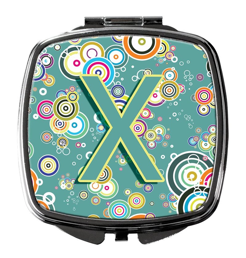 Caroline's Treasures CJ2015-XSCM Letter X Circle Circle Teal Initial Alphabet Compact Mirror Decorative Travel Makeup Mirror for Women Girls Gifts Pocket Makeup Mirror Folding Handheld - Image 5