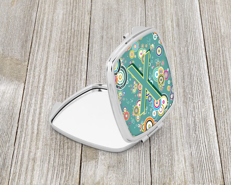 Caroline's Treasures CJ2015-XSCM Letter X Circle Circle Teal Initial Alphabet Compact Mirror Decorative Travel Makeup Mirror for Women Girls Gifts Pocket Makeup Mirror Folding Handheld - Image 2