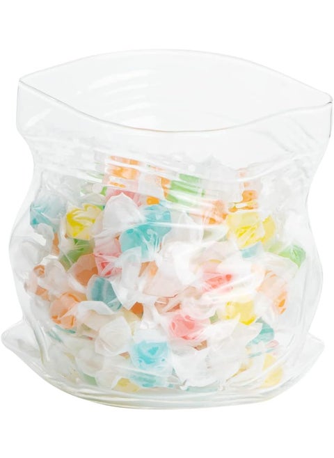 Restaurantware22 Ounce Unzipped Bag Bowl 1 Small Glass Bag  Realistic Crinkled Edges Serve Candy Popcorn or Nuts Clear Glass Bag Bowl Dishwashable Flat Base