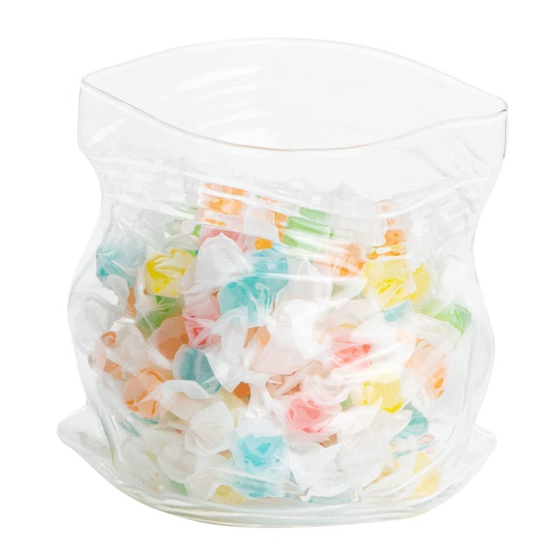Restaurantware Restaurantware22 Ounce Unzipped Bag Bowl 1 Small Glass Bag  Realistic Crinkled Edges Serve Candy Popcorn or Nuts Clear Glass Bag Bowl Dishwashable Flat Base  - Image 1