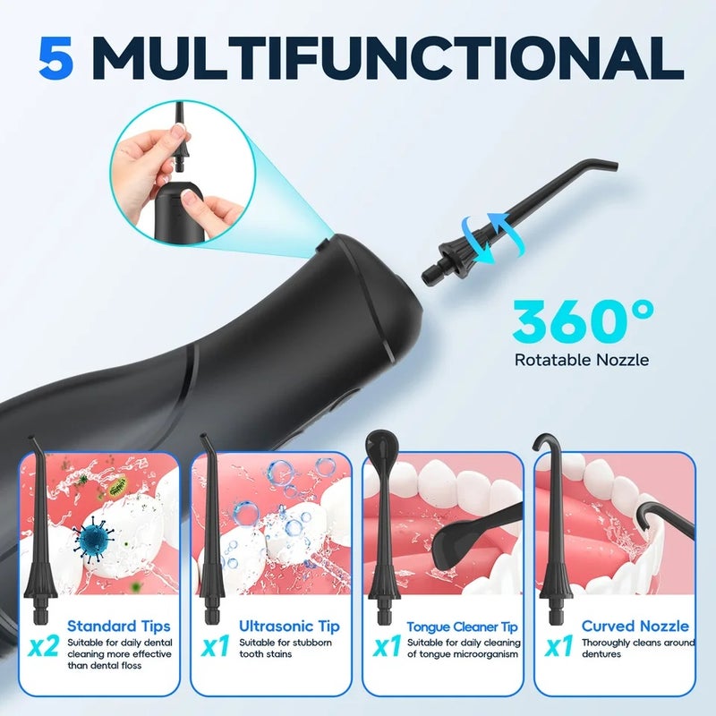 Mornwell Oral Irrigator with 5 Jet Tips , 5 Cleaning Modes of 3 water pressure , 300ml Tank IPX7 Waterproof Water Flosser - Image 5