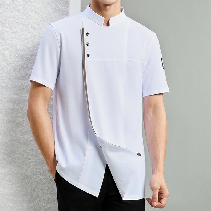 Stretch Lycra Waterproof Chef Work Clothes Breathable Long-Sleeved Men'S Short-Sleeved Kitchen Clothing Catering Women'S El - Image 1