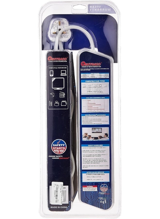 OSHTRACO مقبس تمديد عالمي 5-way من أوشتراكو مع سلك بطول 2 متر - Image 2