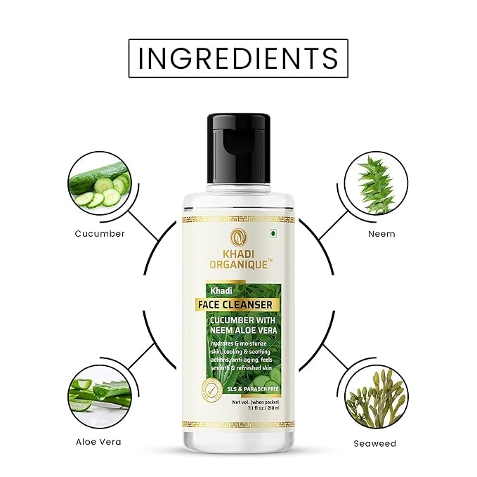 Khadi ORGANIQUE Khadi Organique Combo of Cucumber with Neem Aloe Vera Face Cleanser Sandal Rose Face Pack Hydrating Skincare Set for Glowing Skin - Image 5