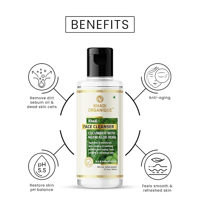Khadi ORGANIQUE Khadi Organique Combo of Cucumber with Neem Aloe Vera Face Cleanser Sandal Rose Face Pack Hydrating Skincare Set for Glowing Skin - Image 3