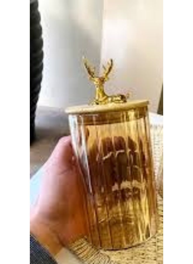 برطمان تخزين شفاف بغطاء ذهبي وقطعة ديكور على شكل غزال – علبة أنيقة لتنظيم الأغراض - Image 1
