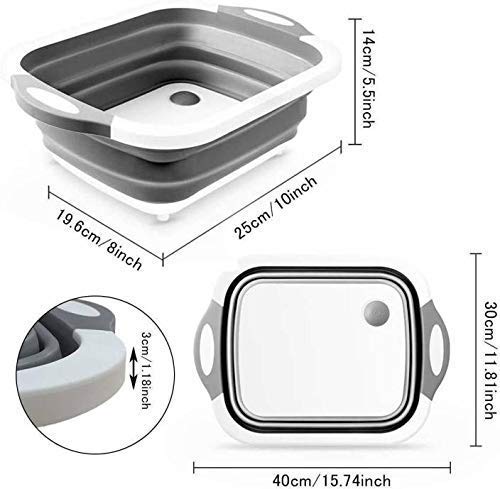 Gion 4 in 1 Multi Functional Adjustable for A Kitchen Fordable Cutting BoardVegetable Fruit Washing DishDraining Basket with PlugFolding Washbasin Plastic Cutting Board White Grey - Image 3