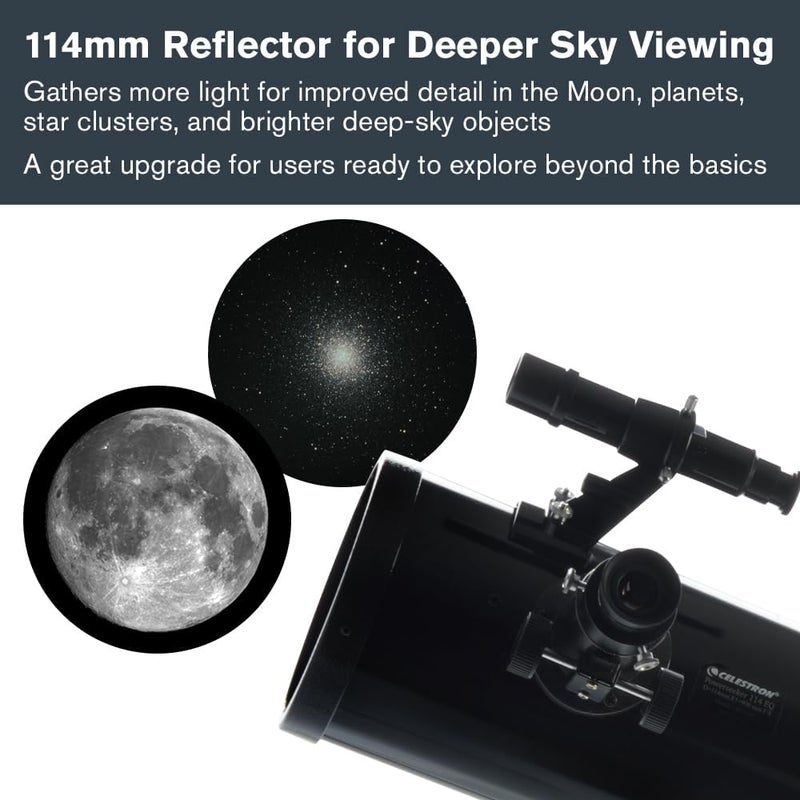 سلسترون تلسكوب من نوع Equatorial من شركة Celestron بموديل Powerseeker 114EQ، باللون الأسود. - Image 5