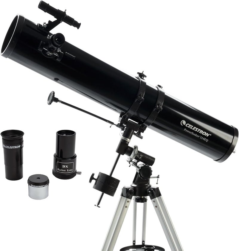 سلسترون تلسكوب من نوع Equatorial من شركة Celestron بموديل Powerseeker 114EQ، باللون الأسود. - Image 1