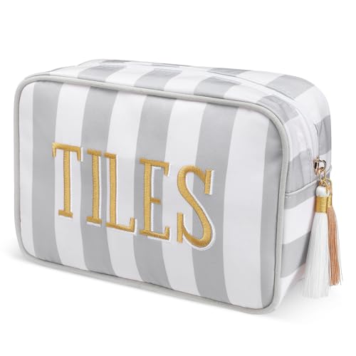 Sanwuta Mahjong Tile Bag with Zipper Striped Embroidered Mahjong Storage Pouch Mah Jong Bags for Tiles Board Game Pieces Game Party Travel Gatherings AccessoriesGrayStylish - Image 1