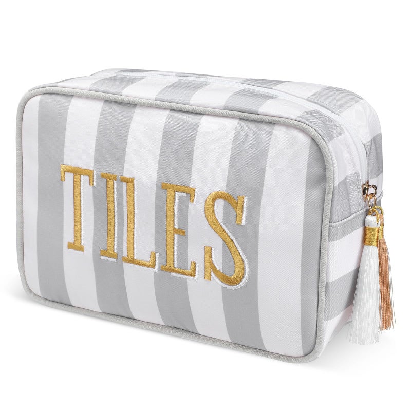 Sanwuta Mahjong Tile Bag with Zipper Striped Embroidered Mahjong Storage Pouch Mah Jong Bags for Tiles Board Game Pieces Game Party Travel Gatherings AccessoriesGrayStylish - Image 3