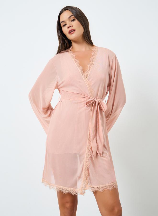 ستايلي طقم من 3 قطع من بيبي دول وروب وملابس داخلية بحواف دانتيل - Image 3