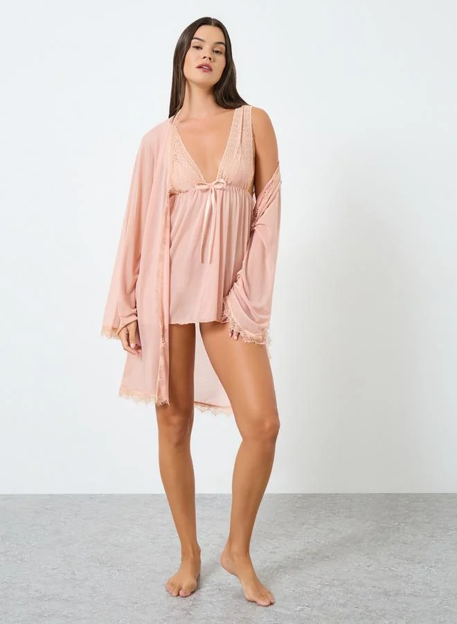 Styli Pack of 3 - Babydoll, Robe and Brief with Lace Edge