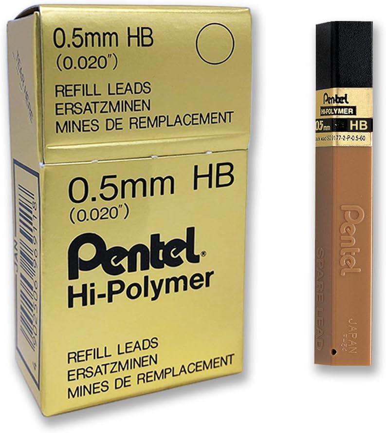 Pentel Super Hi-Polymer Lead Refill 0.5mm HB Pack of 12 - Image 1