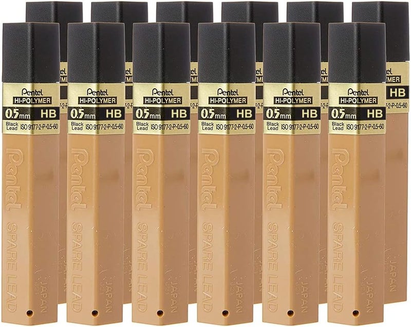 Pentel Super Hi-Polymer Lead Refill 0.5mm HB Pack of 12 - Image 3