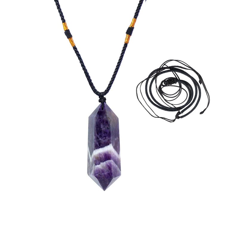 Runyangshi Runyangshi Dream Amethyst Healing Crystal Pendants Double Pointed Natural Crystal Quartz Necklace 6 Faceted Chakra Crystal Wand Stone