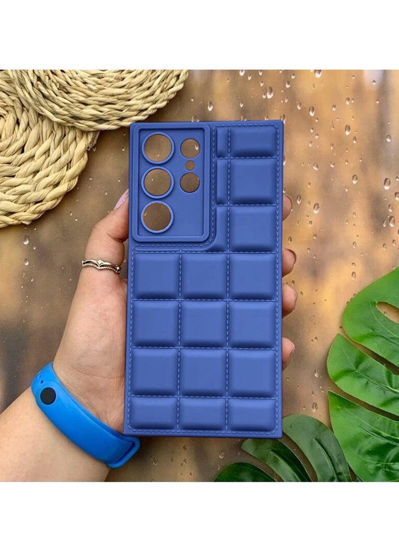 Wtech Samsung Galaxy S24 Ultra 2024 Premium Soft Liquid Silicone Puff Surface Case Cover - Navy Blue - Image 2