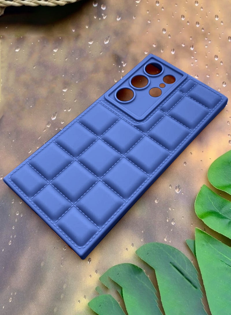 Wtech Samsung Galaxy S24 Ultra 2024 Premium Soft Liquid Silicone Puff Surface Case Cover - Navy Blue - Image 3