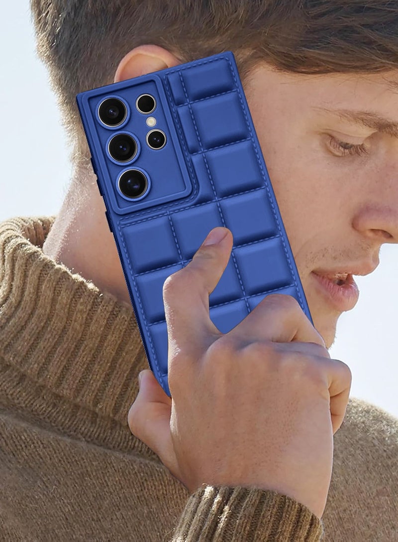 Wtech Samsung Galaxy S24 Ultra 2024 Premium Soft Liquid Silicone Puff Surface Case Cover - Navy Blue - Image 5