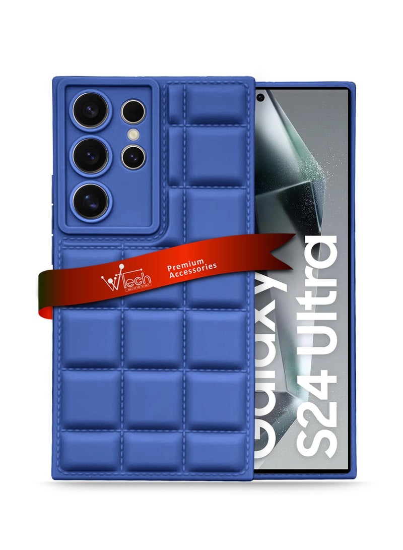 Wtech Samsung Galaxy S24 Ultra 2024 Premium Soft Liquid Silicone Puff Surface Case Cover - Navy Blue - Image 1