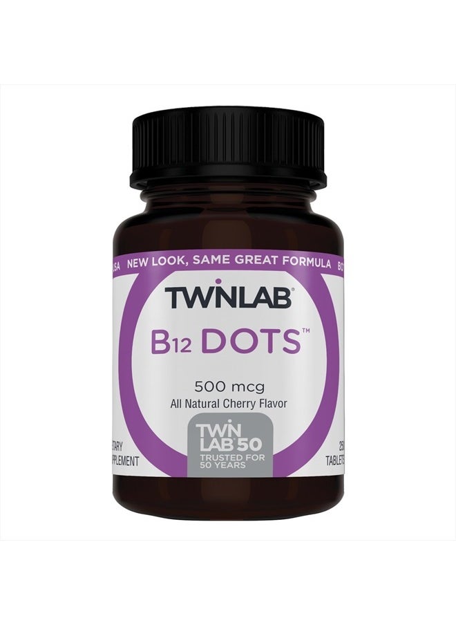 Twinlab B-12 Dots - Energy Production Support Supplements with Vitamin B12-500 mcg, 250 Tablets  - Image 1