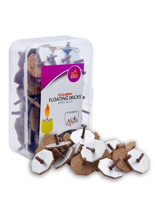 Ner Mitzvah Preassembled Floating Wicks Octagon Shaped 100 Count Cotton Wicks And Cork Disc Holders For Oil Cups - Image 1