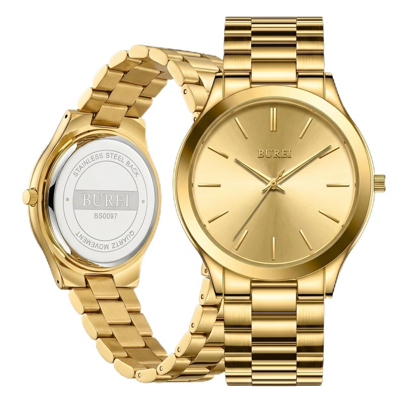 BUREI Mens 44mm Stainless Steel Quartz Watch Ultra Thin Business Casual Analog Wrist Watch 3ATM Waterproof Adjustable Metal Band Watch Gift for Men Dad - Image 2