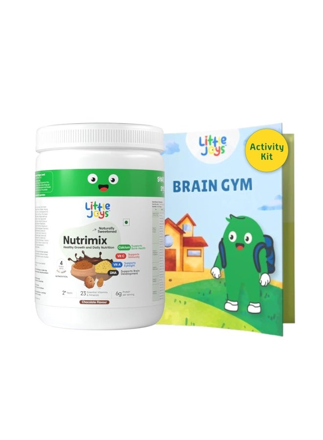Little Joys Chocolate Nutrimix 350g & Brain Gym Activity Book | 2–6 Years | Naturally Sweetened Nutrition Drink for Kids | Fuels Growth, Immunity & Brain Power | Boosts Screen-Free Learning |Pack of 2 - Image 1